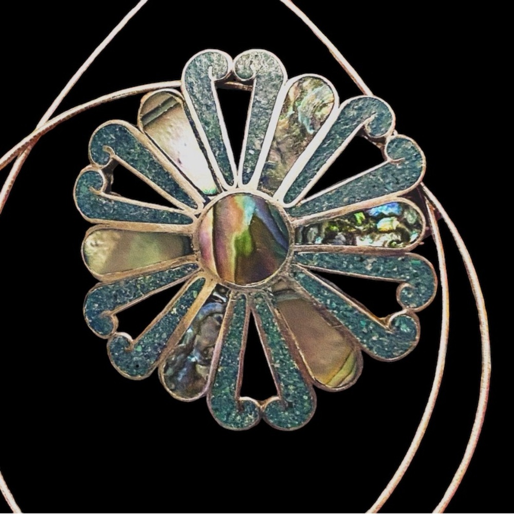 🌴Vintage 925 Taxco Pendant/Brooch, M. Ocampo With Sterling Cable Snake Chain